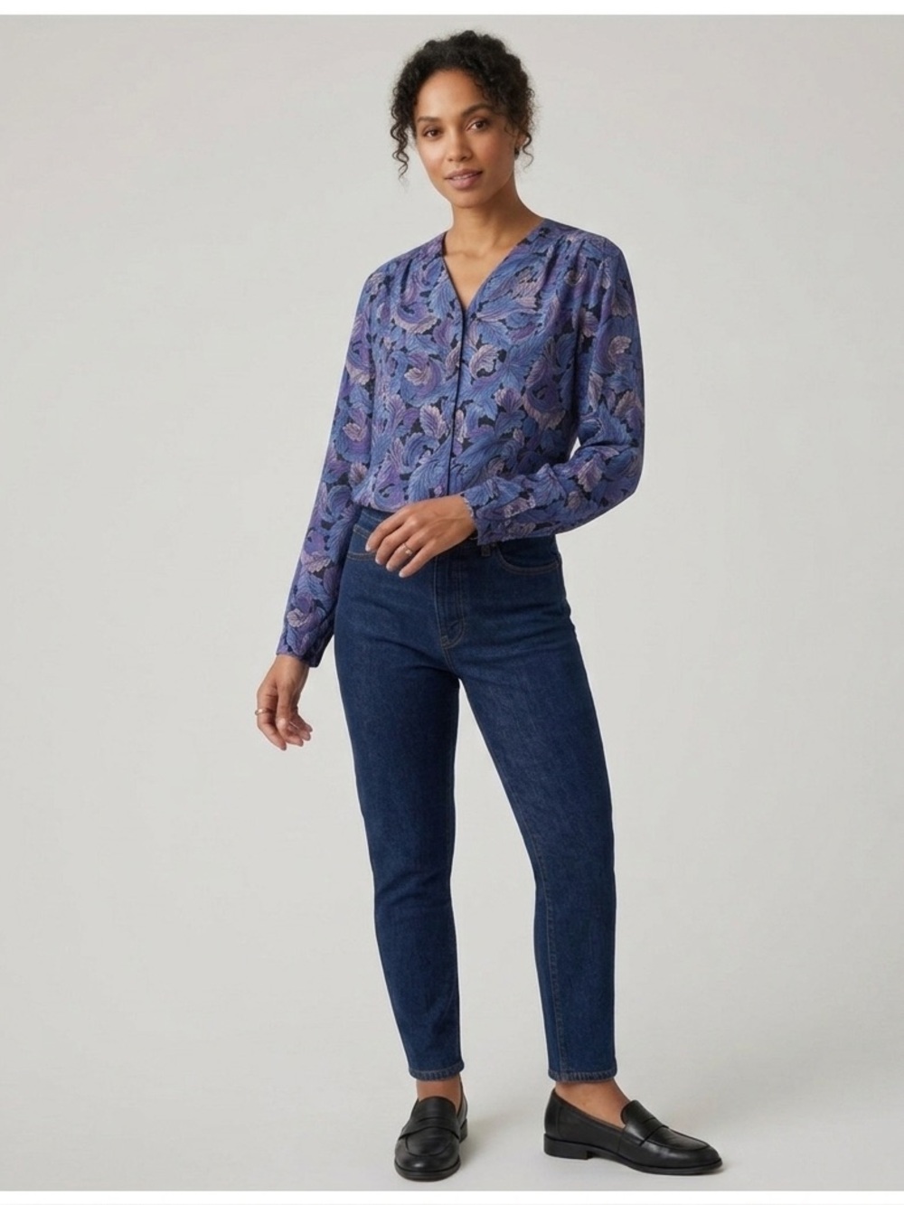 Vintage Country Sophisticates by Pendleton Floral Blue Long Sleeve Blouse Sz 16W